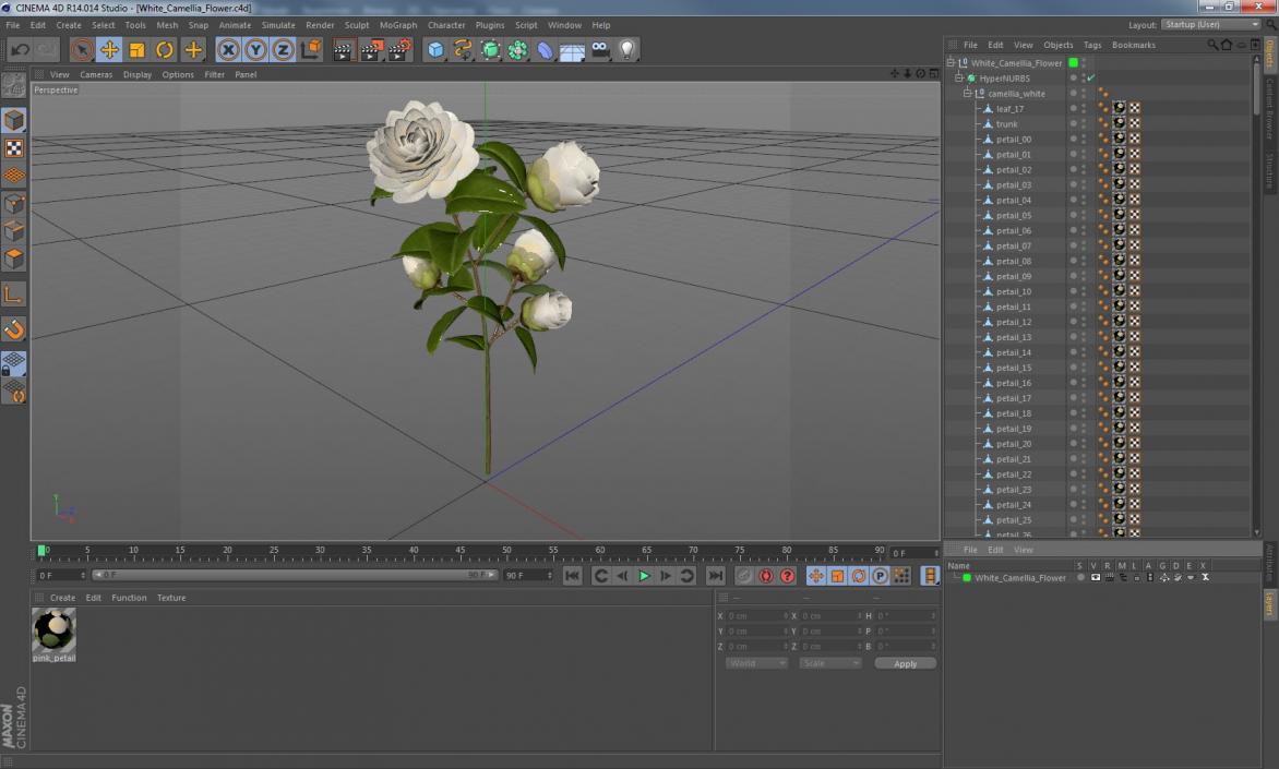 3D White Camellia Flower