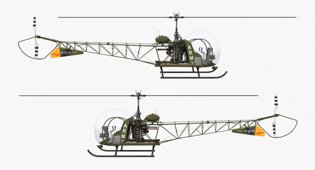 3D Bell H-13 Sioux United States Army Rigged