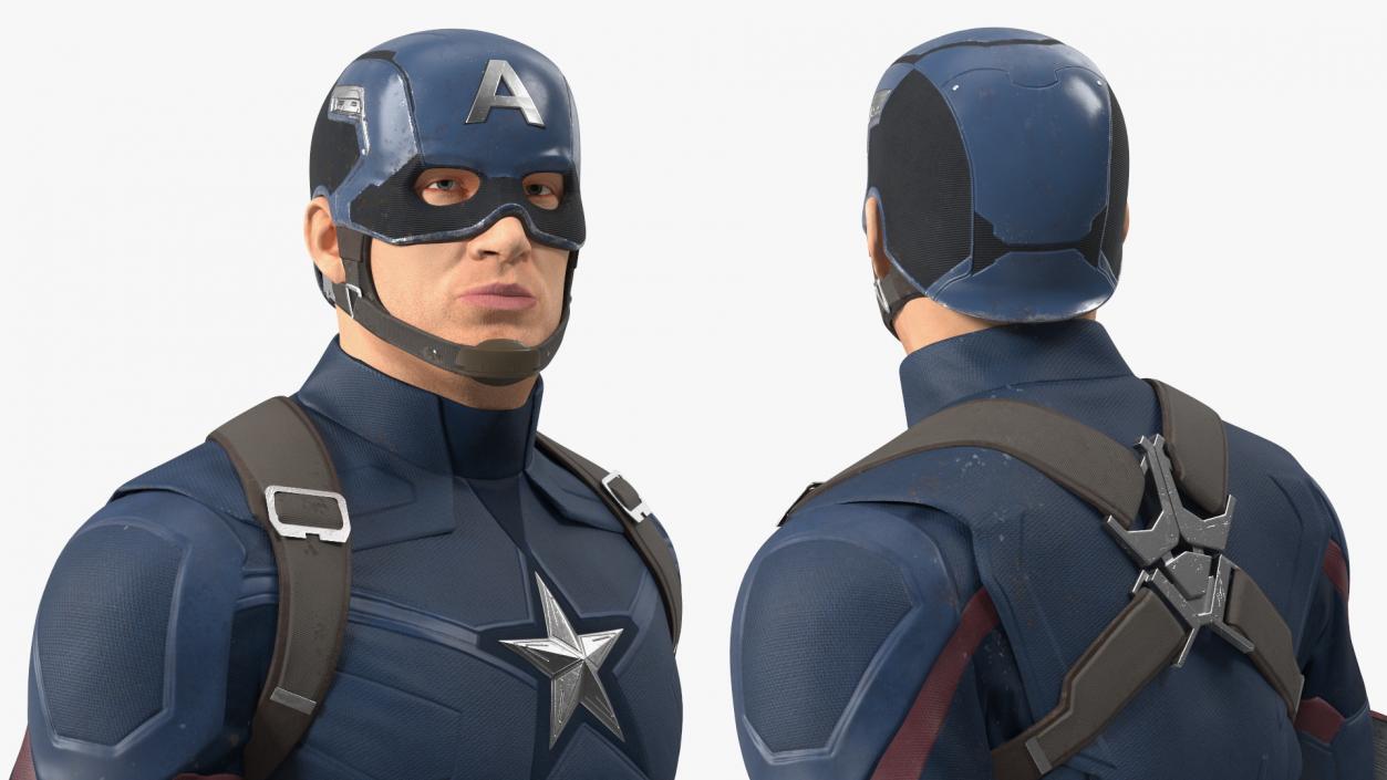 Captain America Standing in Worn Suit 3D