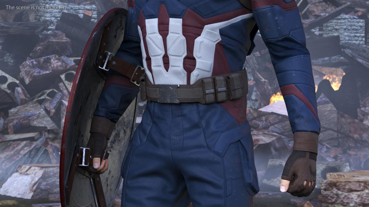 Captain America Standing in Worn Suit 3D