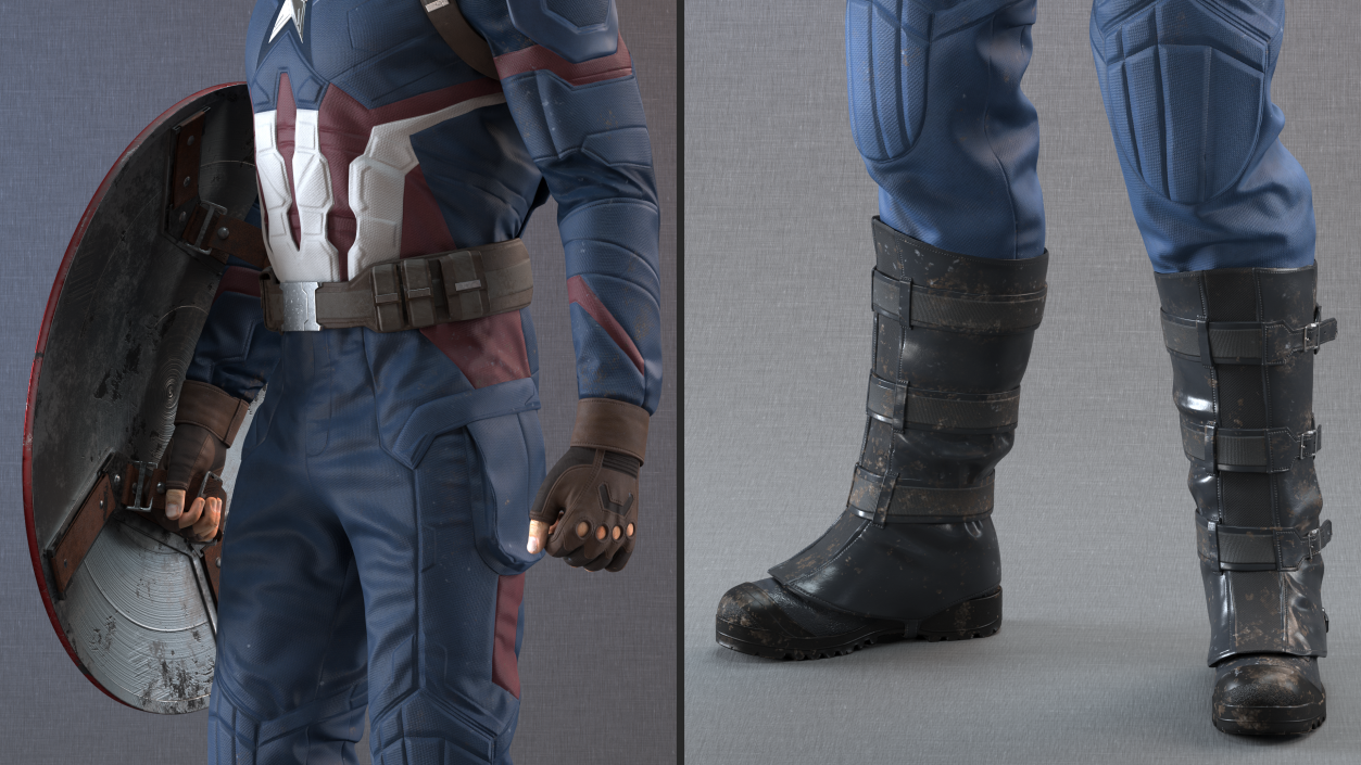 Captain America Standing in Worn Suit 3D