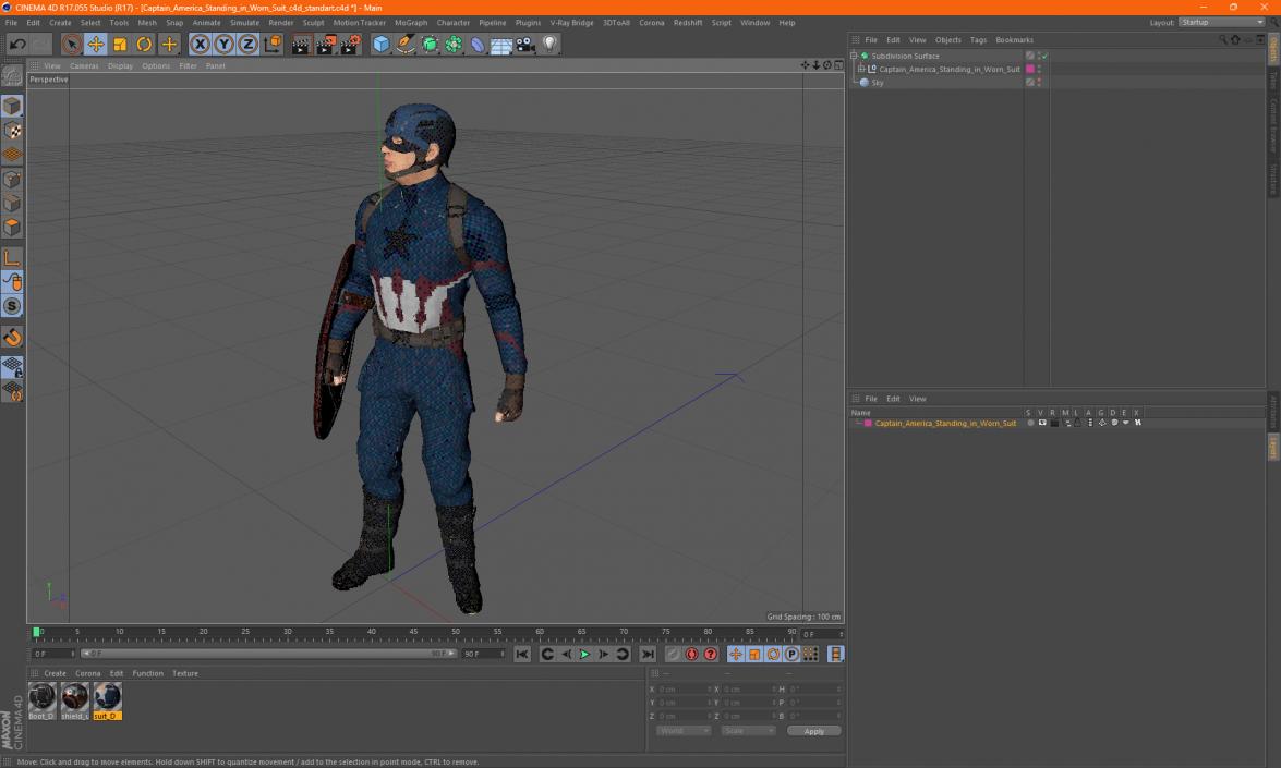 Captain America Standing in Worn Suit 3D