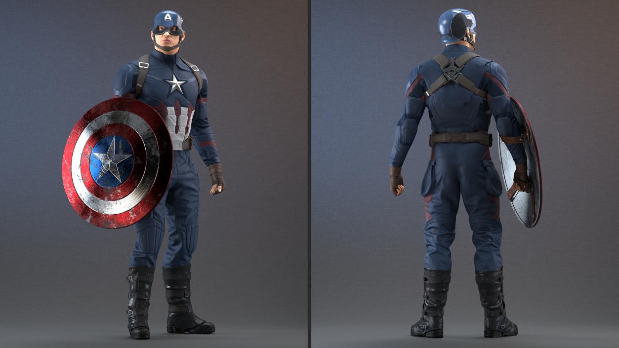 Captain America Standing in Worn Suit 3D