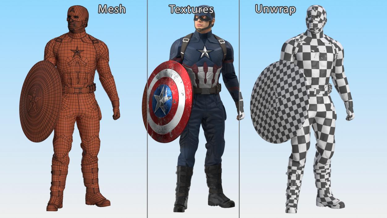 Captain America Standing in Worn Suit 3D