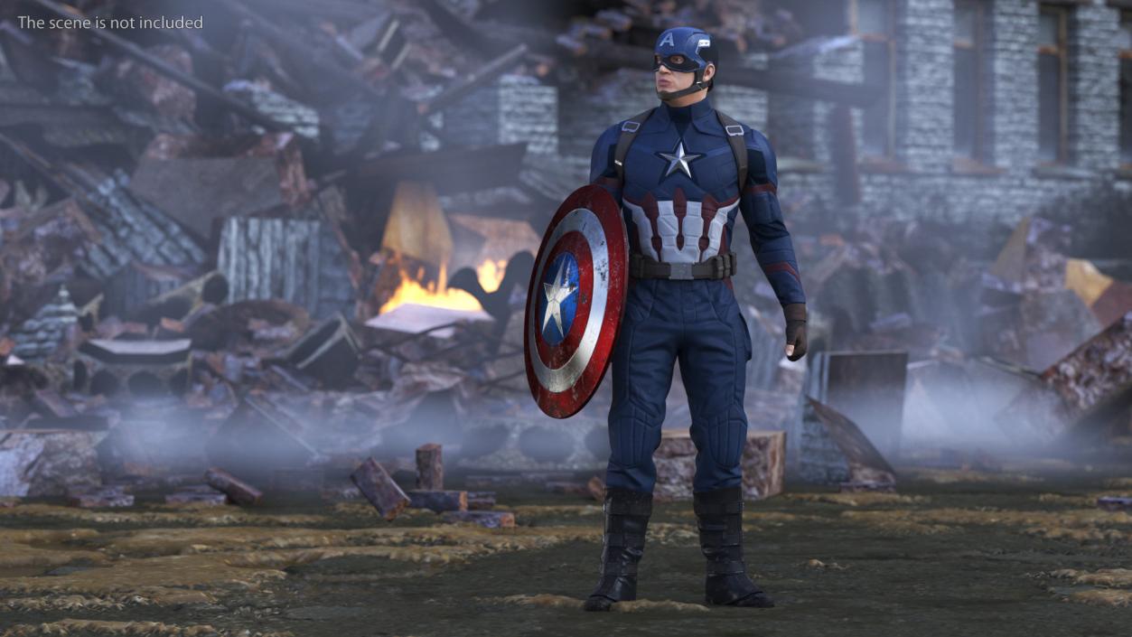 Captain America Standing in Worn Suit 3D