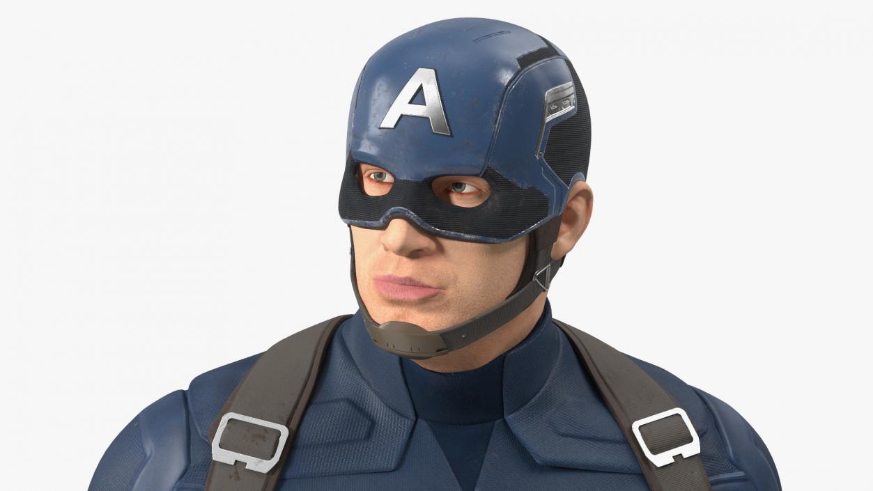 Captain America Standing in Worn Suit 3D