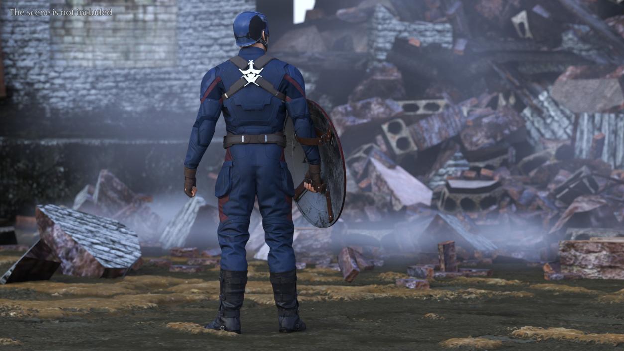 Captain America Standing in Worn Suit 3D