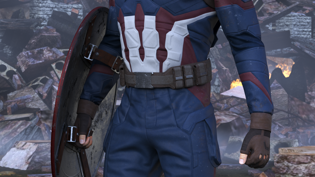 Captain America Standing in Worn Suit 3D