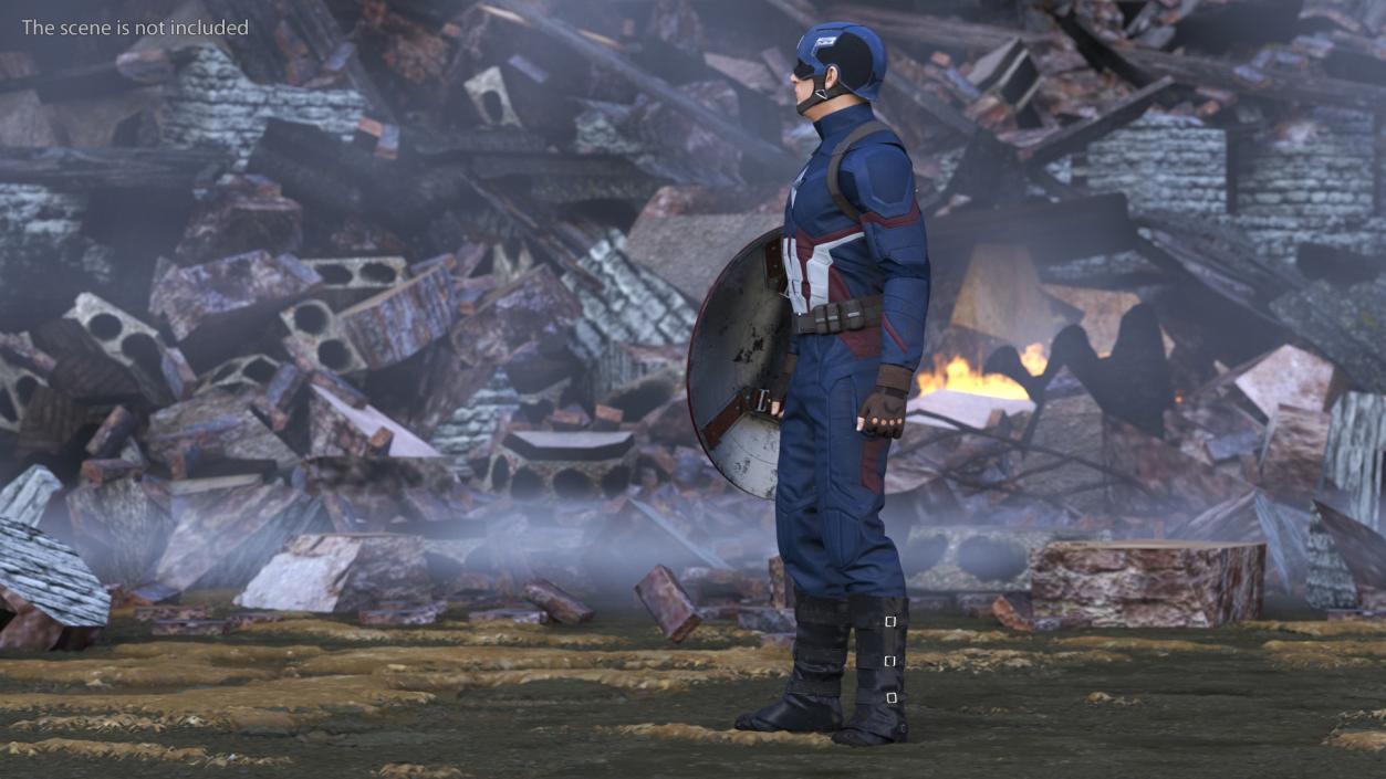 Captain America Standing in Worn Suit 3D