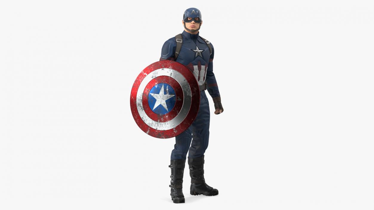 Captain America Standing in Worn Suit 3D