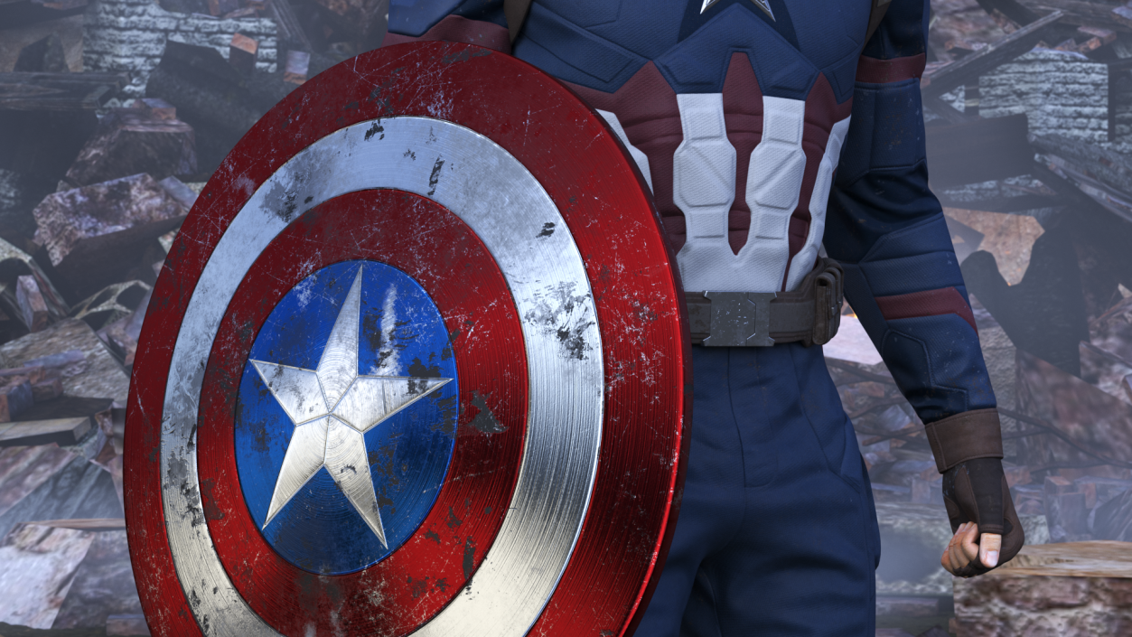 Captain America Standing in Worn Suit 3D