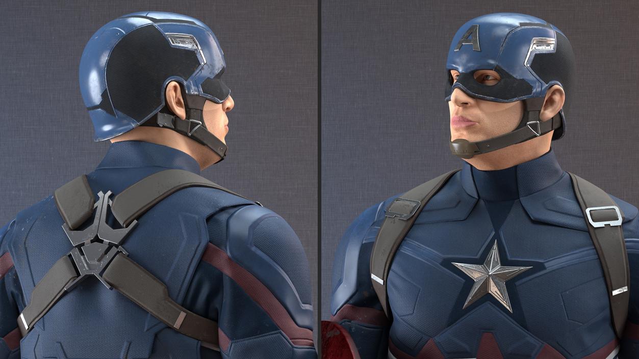 Captain America Standing in Worn Suit 3D