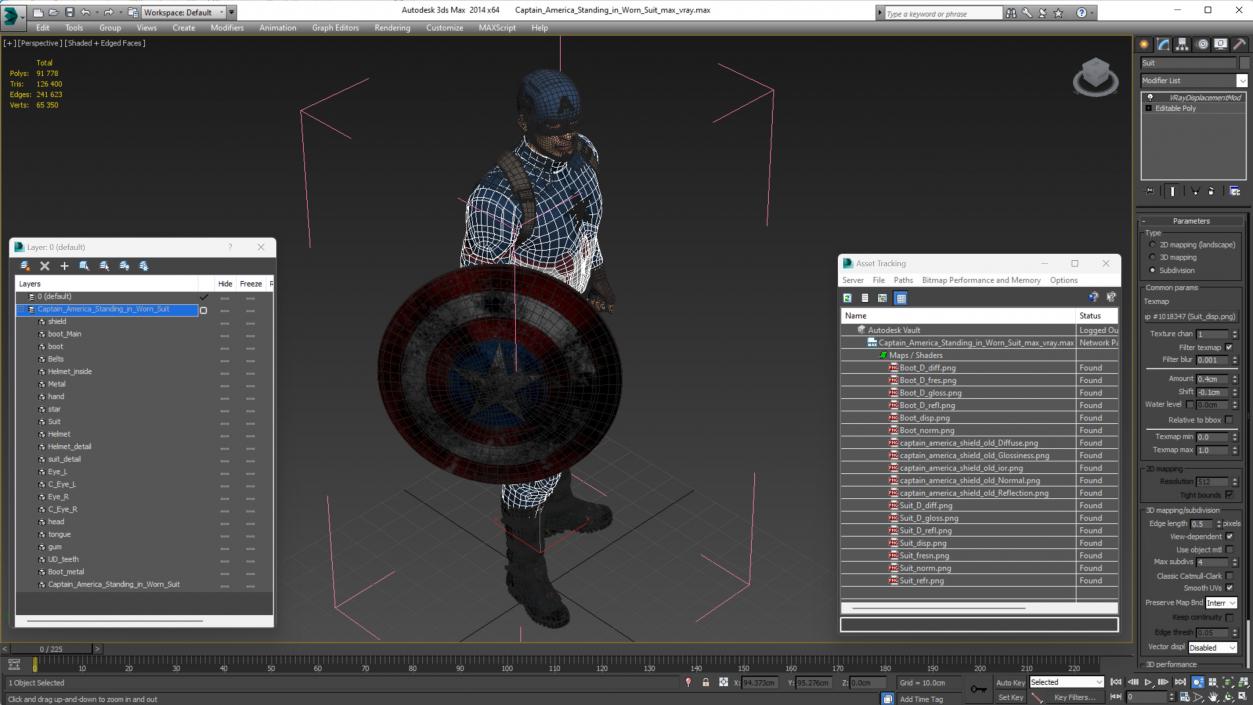 Captain America Standing in Worn Suit 3D