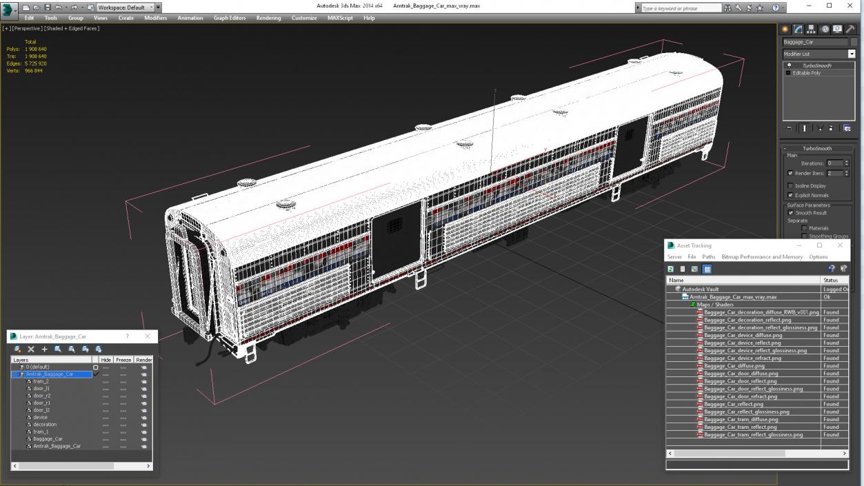 3D Amtrak Baggage Car model