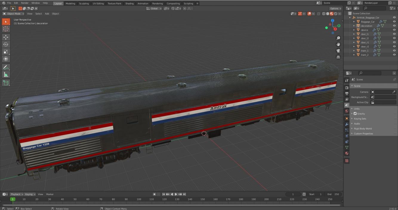 3D Amtrak Baggage Car model