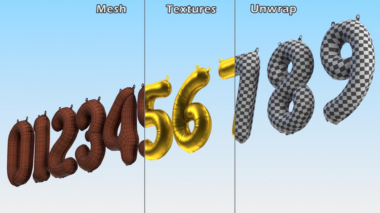 3D model Balloon Numbers Set Matte Gold