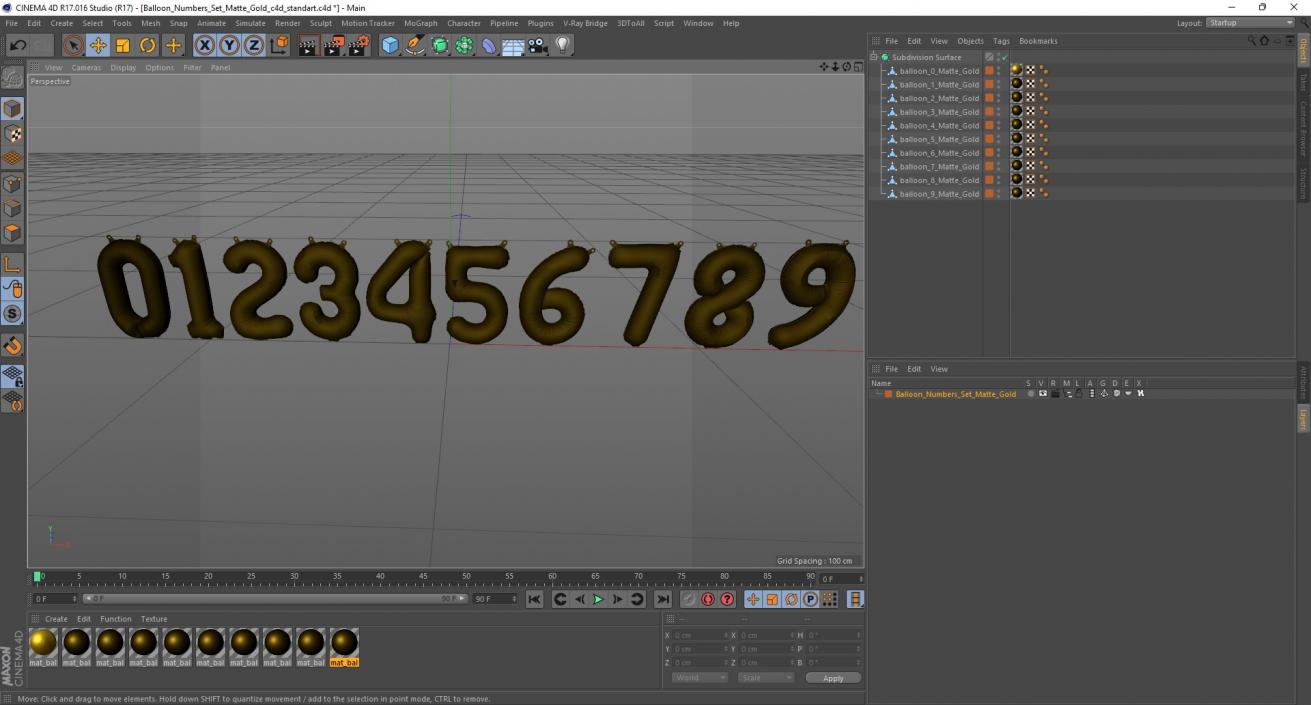 3D model Balloon Numbers Set Matte Gold