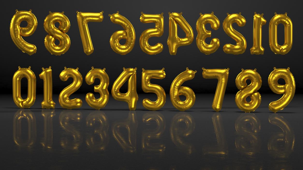 3D model Balloon Numbers Set Matte Gold