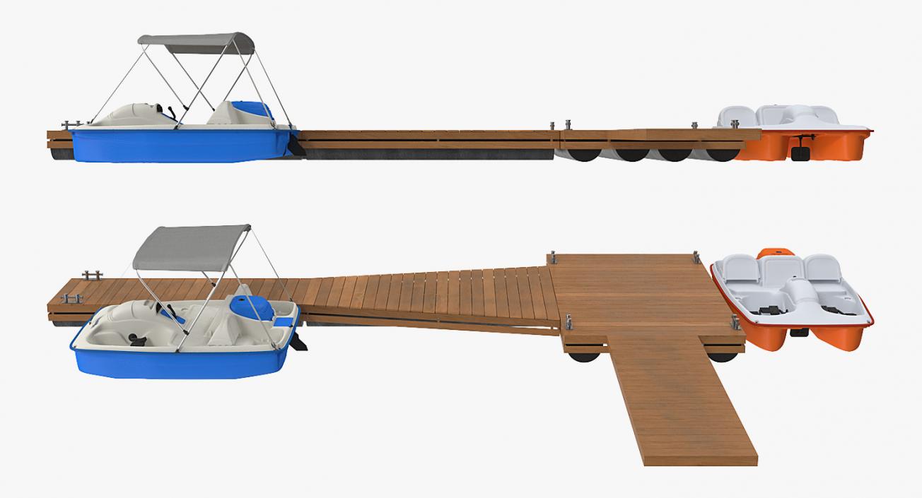 3D model Pontoon Wharf with Pedal Boats