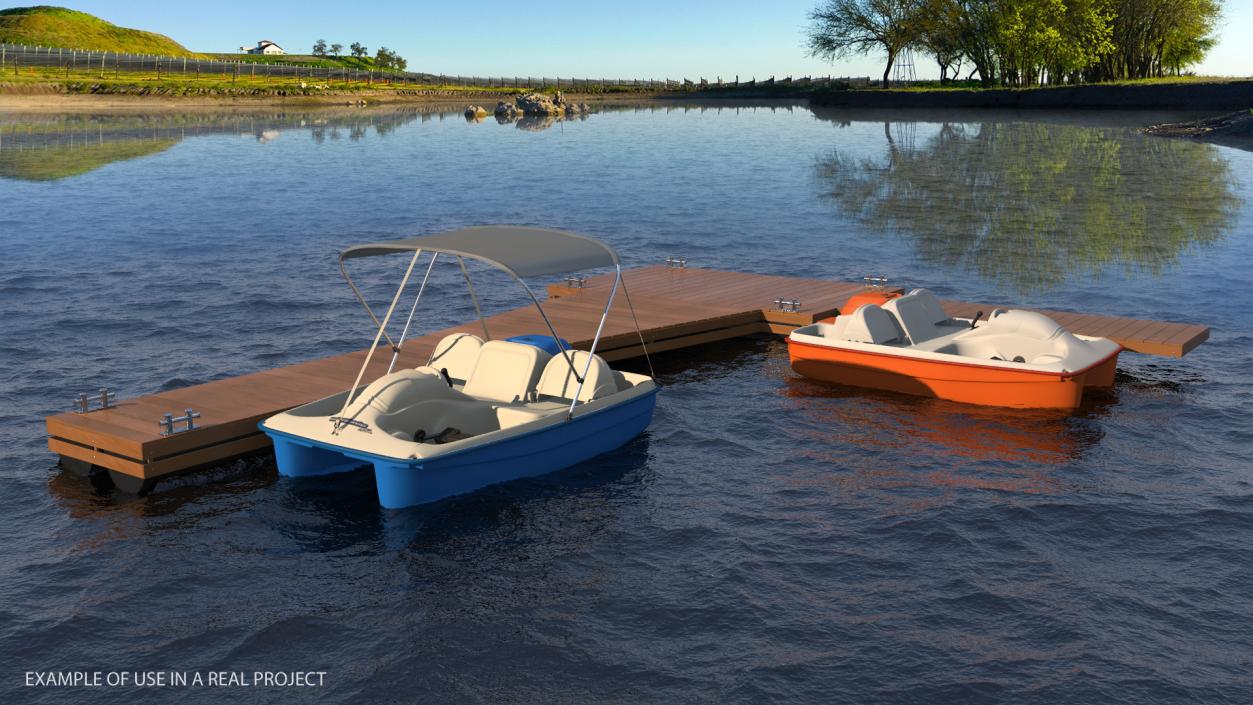 3D model Pontoon Wharf with Pedal Boats