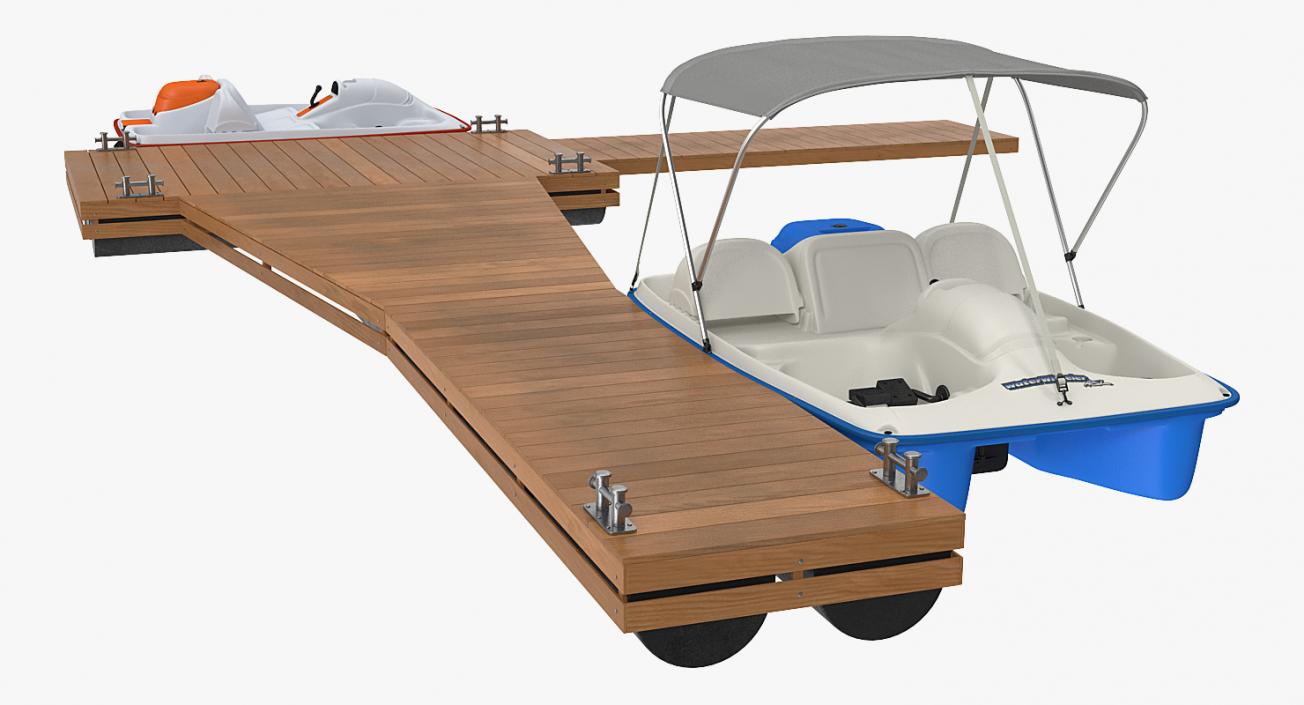 3D model Pontoon Wharf with Pedal Boats