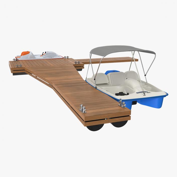 3D model Pontoon Wharf with Pedal Boats