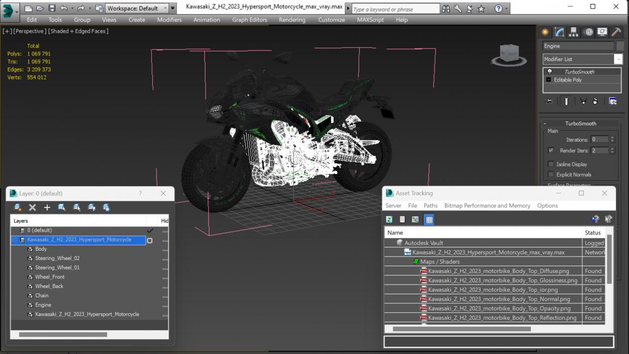 3D model Kawasaki Z H2 2023 Hypersport Motorcycle