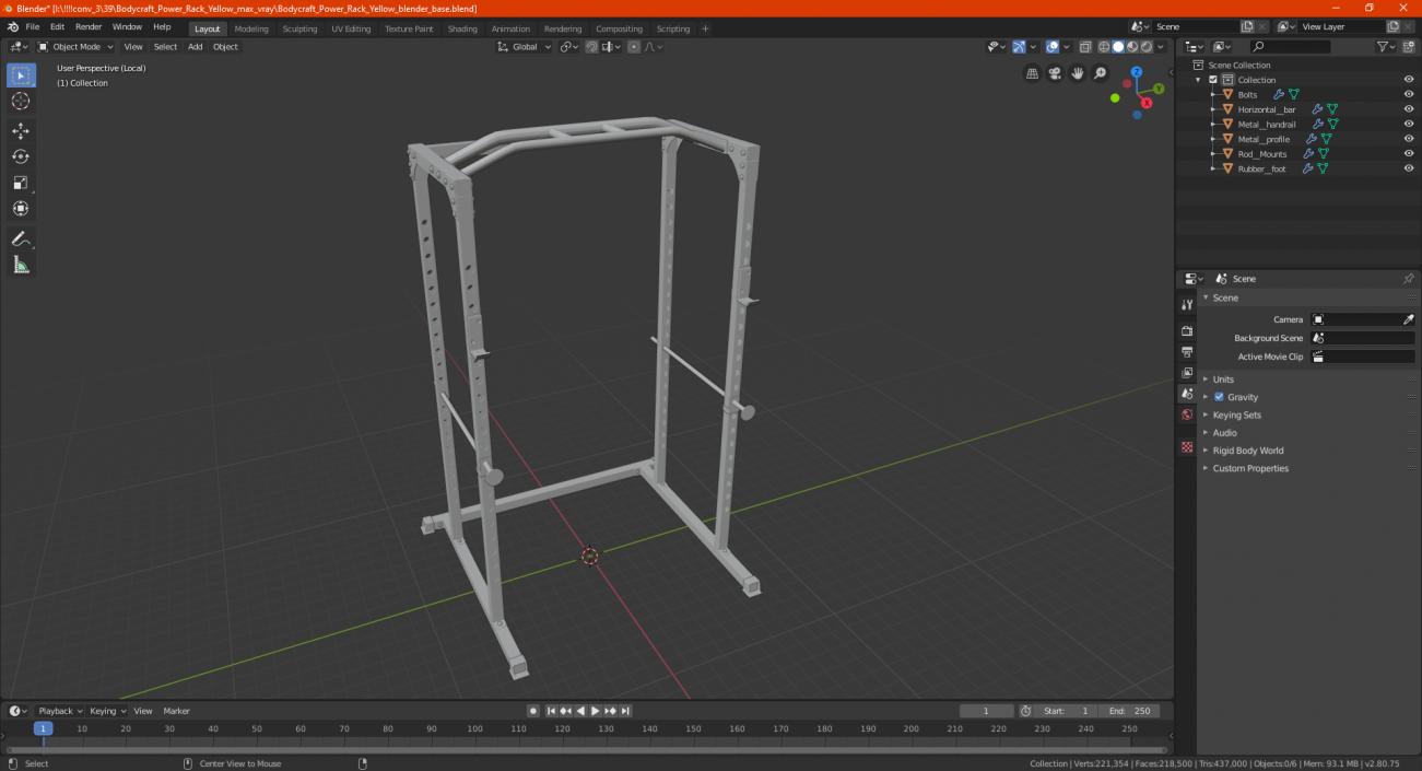 Bodycraft Power Rack Yellow 3D