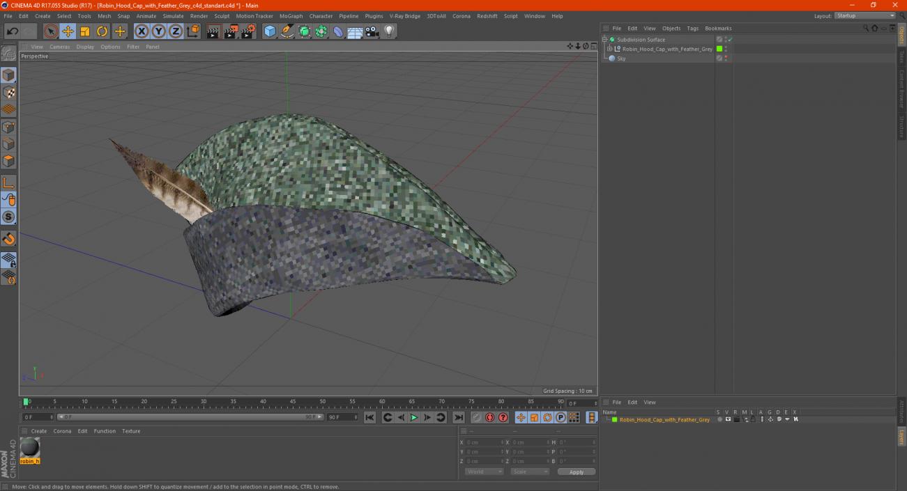 Robin Hood Cap with Feather Grey 3D