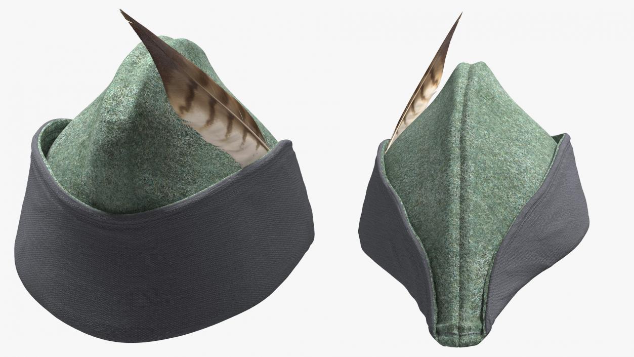 Robin Hood Cap with Feather Grey 3D