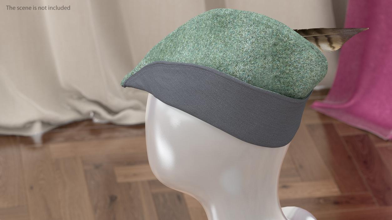 Robin Hood Cap with Feather Grey 3D