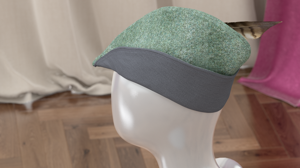 Robin Hood Cap with Feather Grey 3D