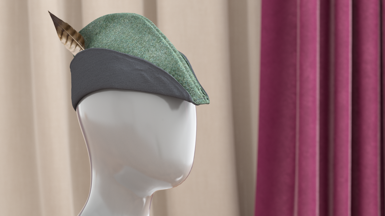 Robin Hood Cap with Feather Grey 3D