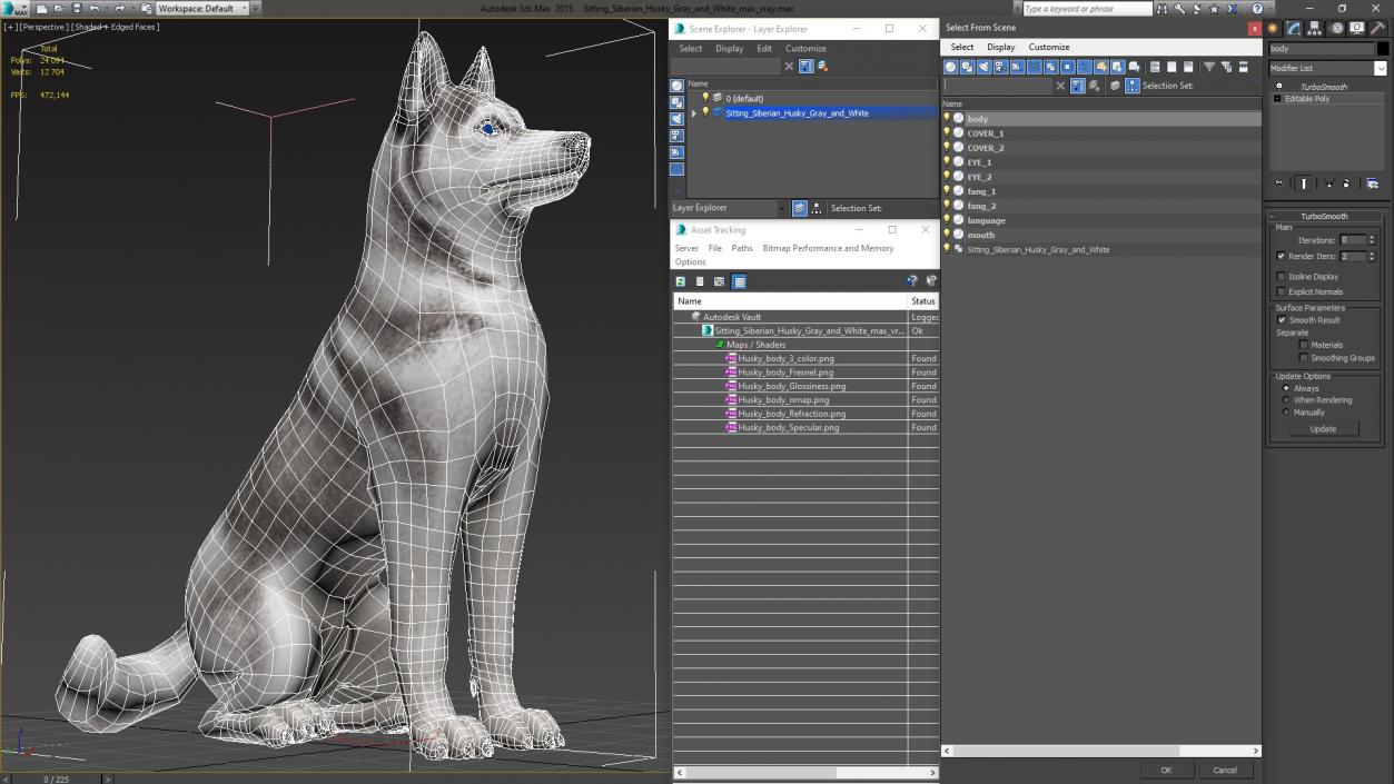 Sitting Siberian Husky Gray and White 3D