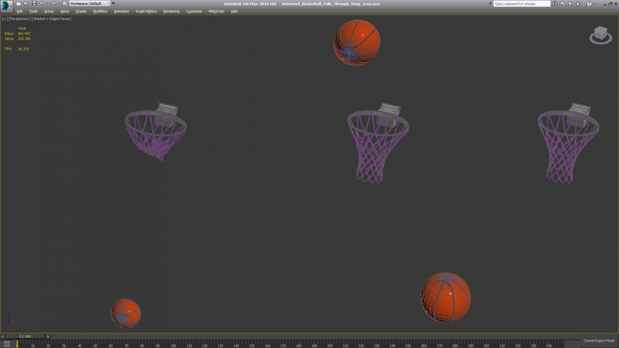 3D Animated Basketball Falls Through Hoop model