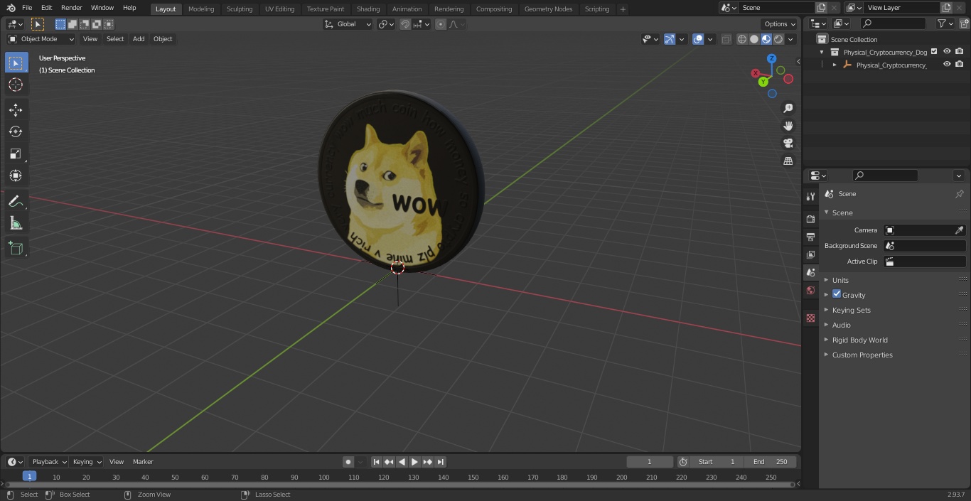 Physical Cryptocurrency Dogecoin Silver 3D model