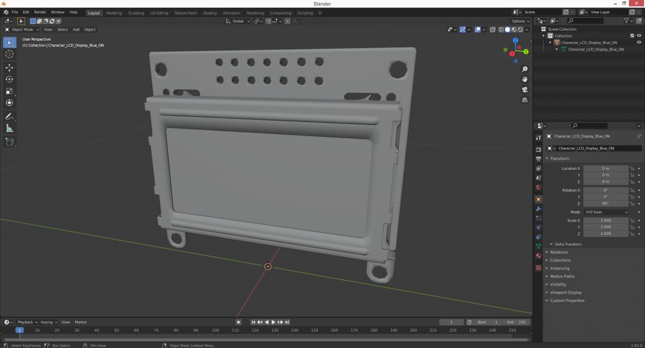 Character LCD Display Blue ON 3D model