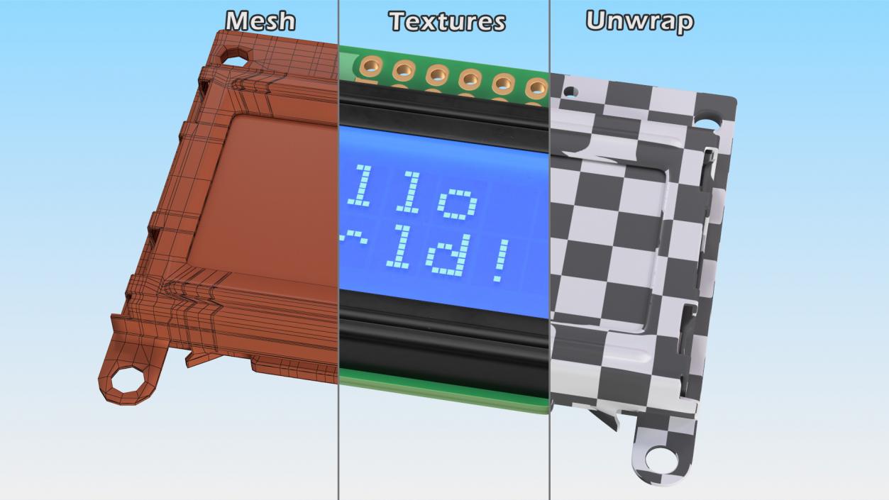 Character LCD Display Blue ON 3D model