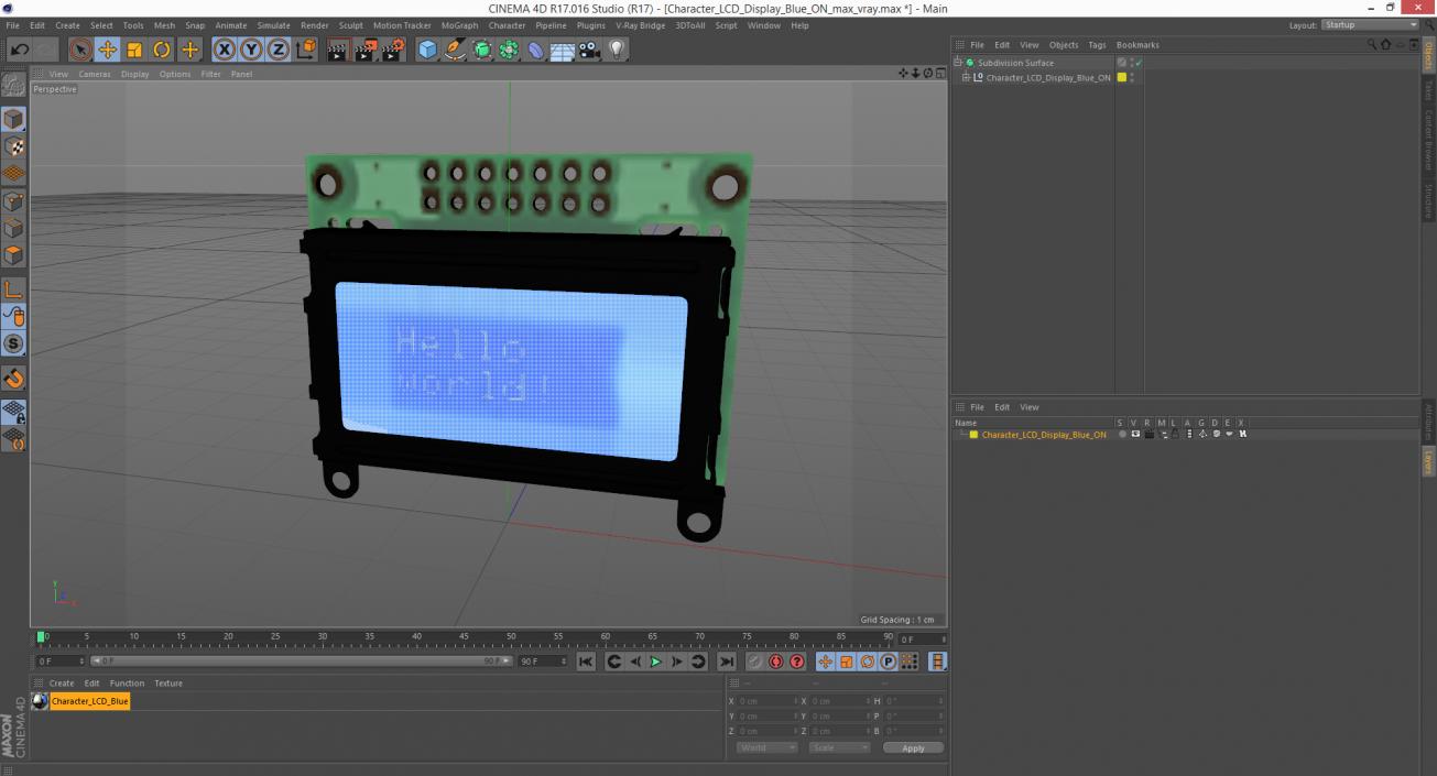 Character LCD Display Blue ON 3D model