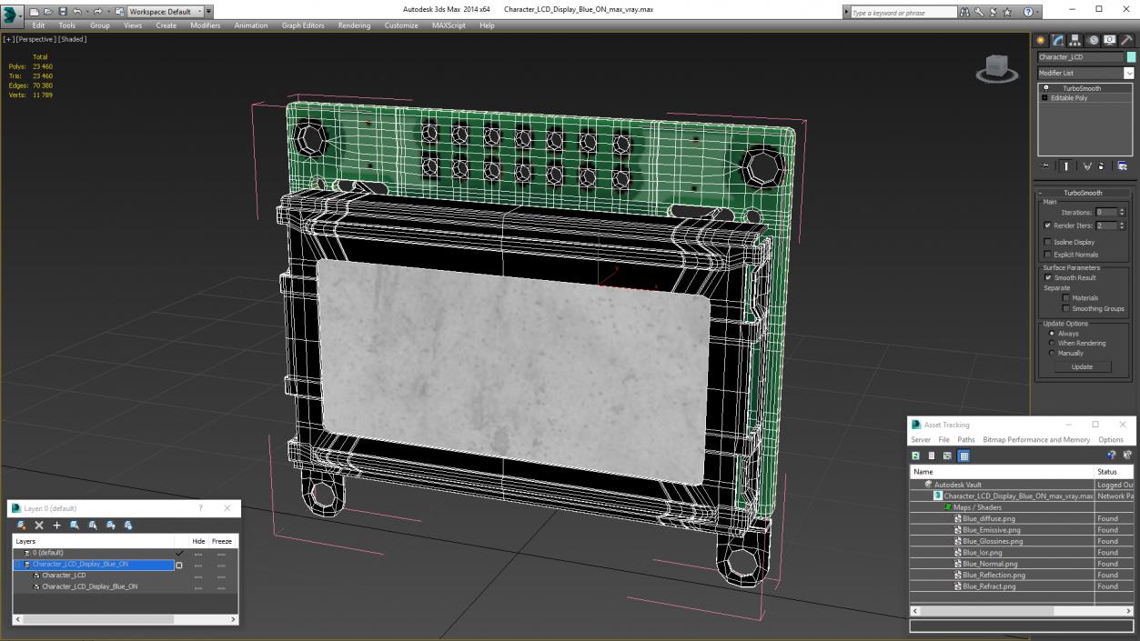 Character LCD Display Blue ON 3D model