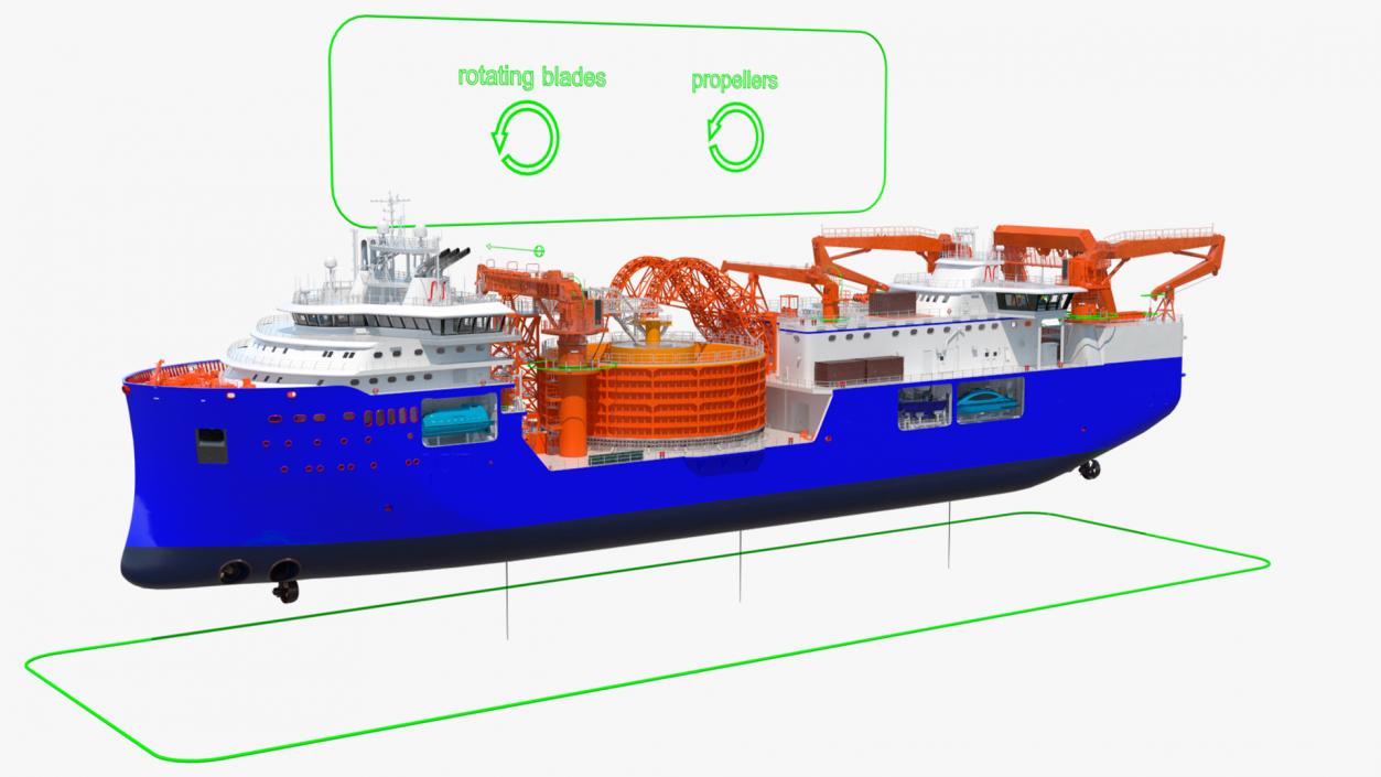 3D model Cable Layer Vessel Blue Rigged