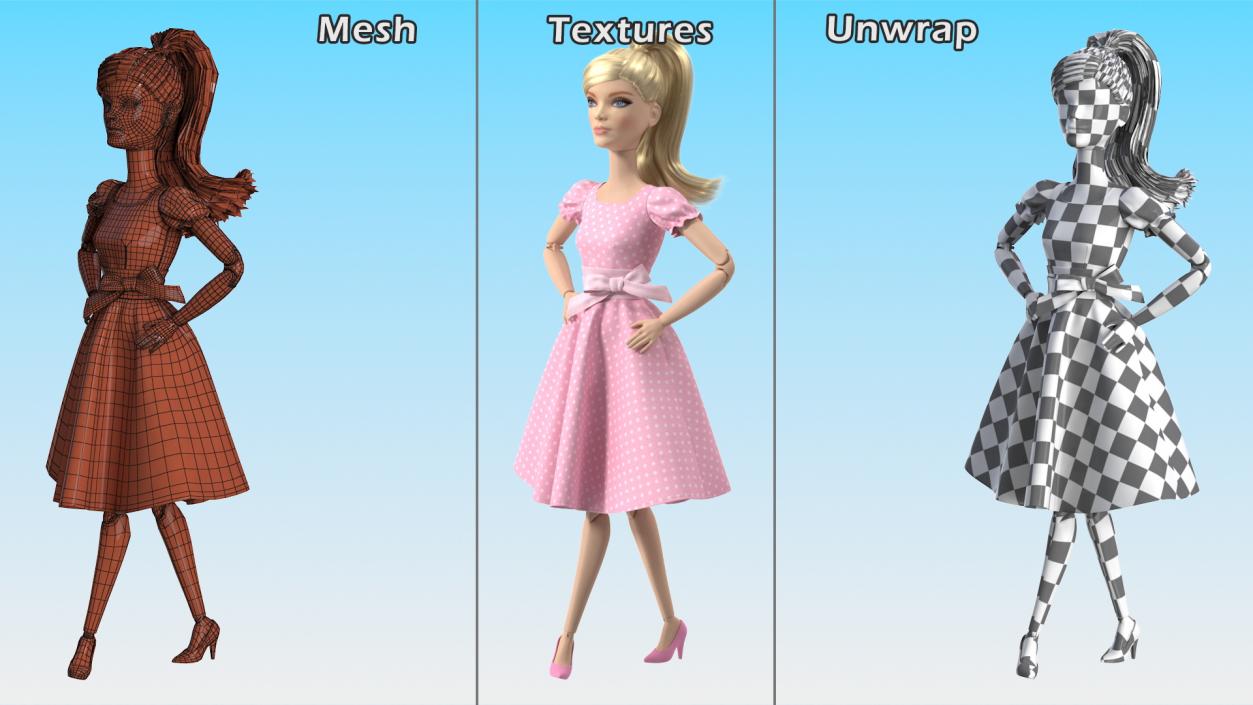 3D model Barbie Doll in Pink Dress