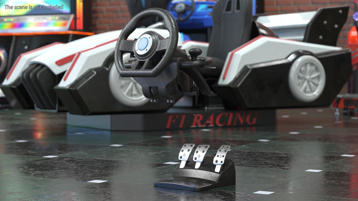 Racing Game Steering Wheel with Pedal 3D