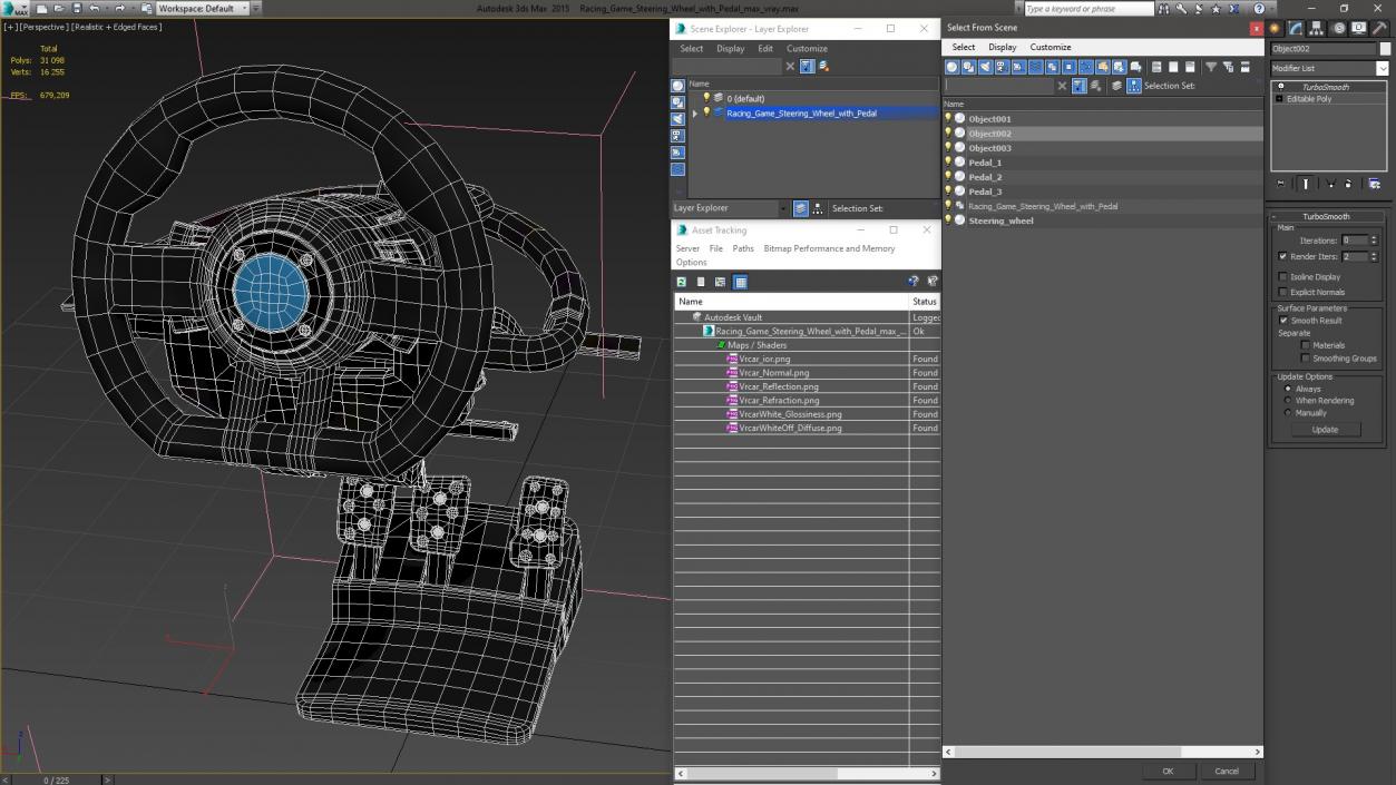 Racing Game Steering Wheel with Pedal 3D