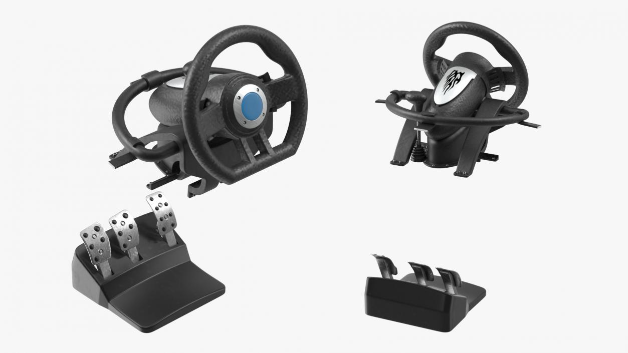 Racing Game Steering Wheel with Pedal 3D