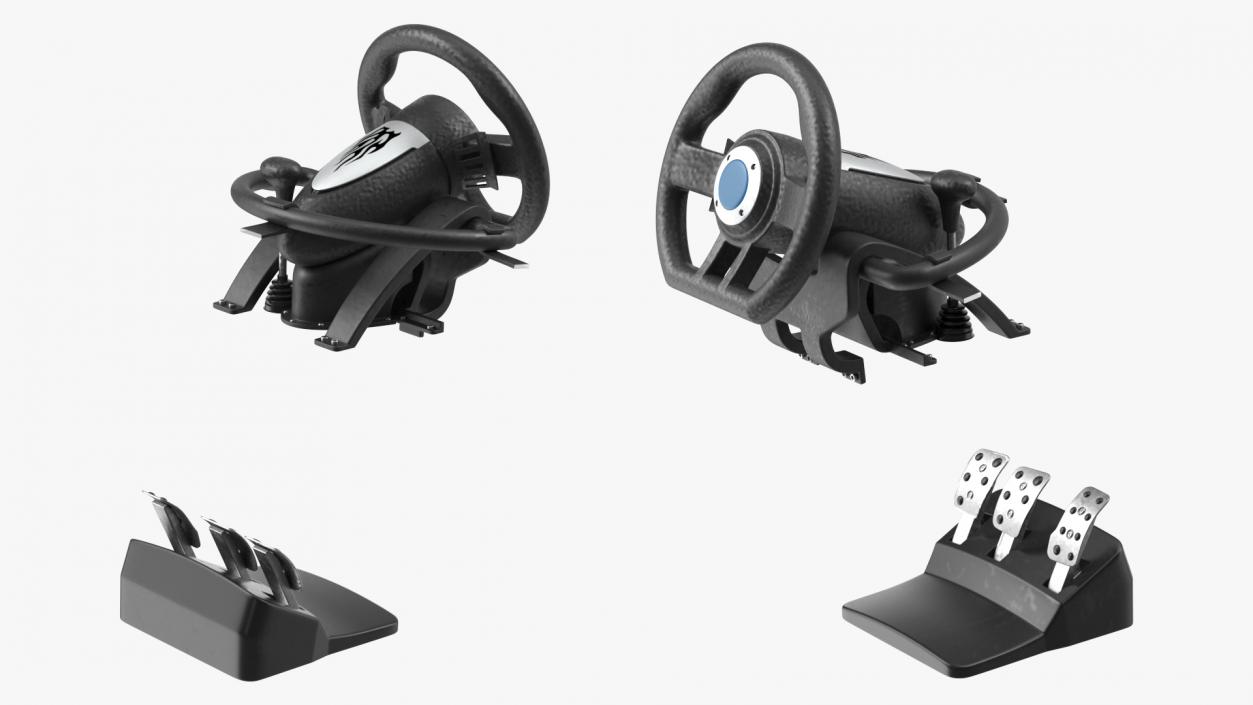 Racing Game Steering Wheel with Pedal 3D