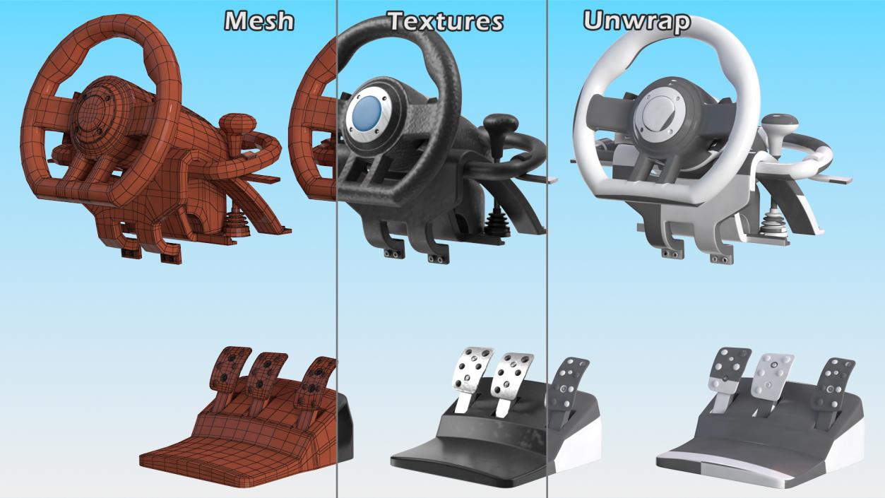 Racing Game Steering Wheel with Pedal 3D