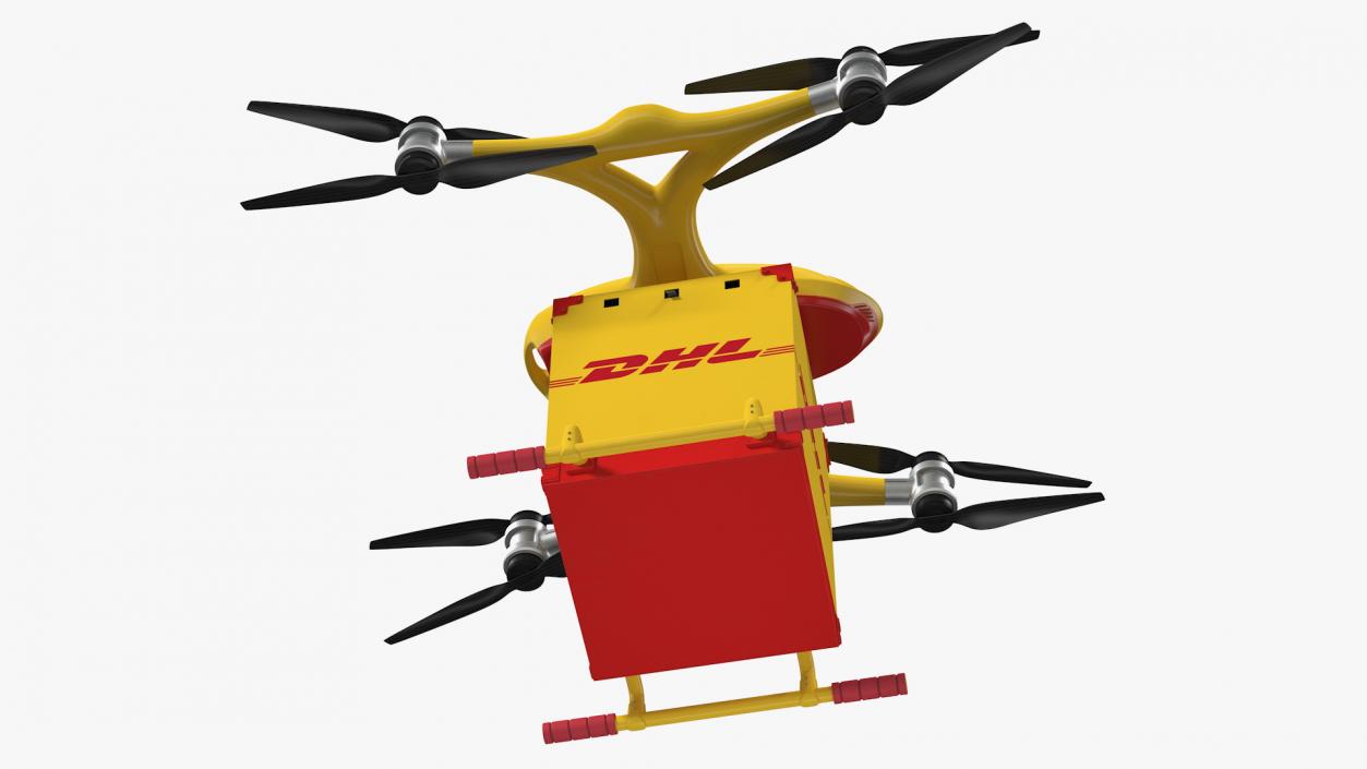 Quadcopter DHL Drone with Delivery Package 3D