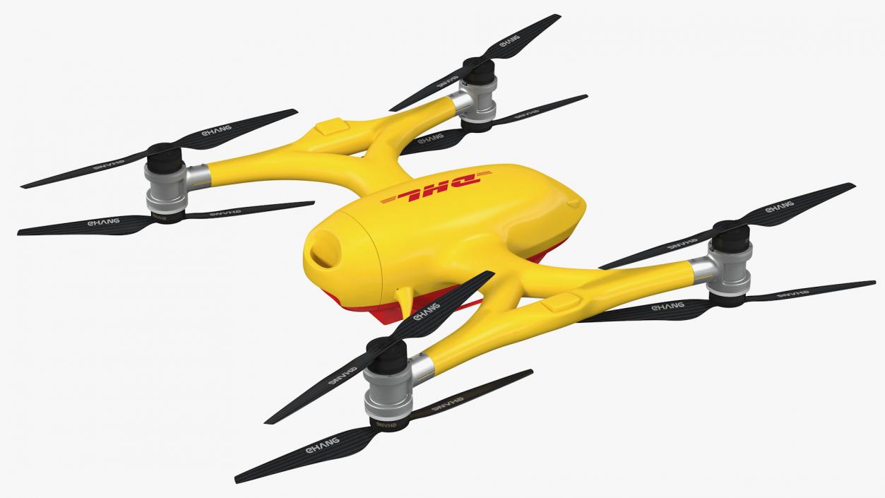 Quadcopter DHL Drone with Delivery Package 3D