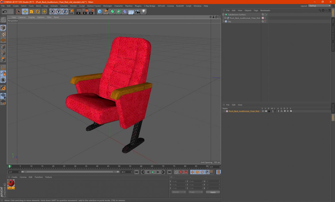 3D model Push Back Auditorium Chair Red